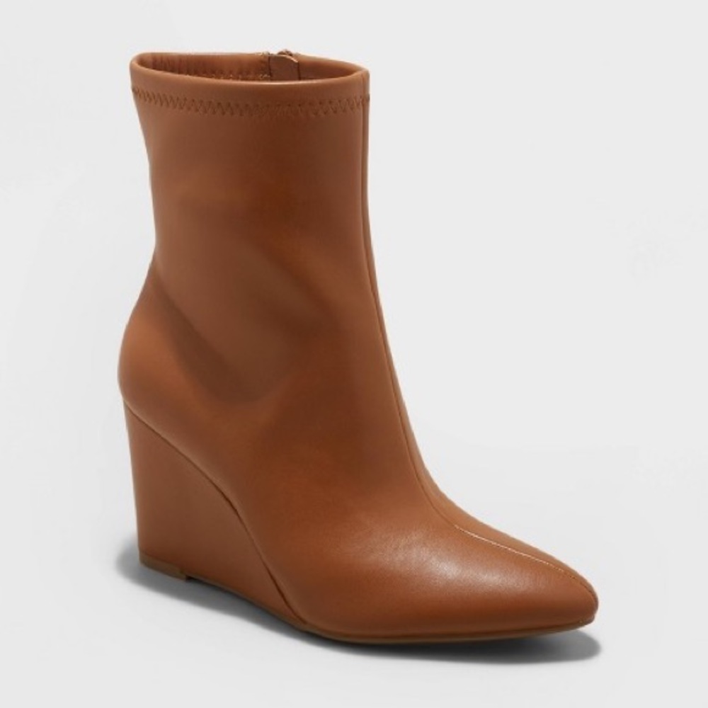 Women's Jocelyn Wedge Stretch Dress Boots - A New Day™ Camel 9.5